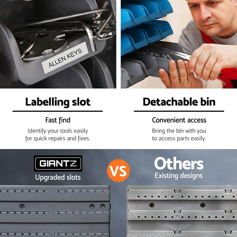 Giantz 44 Storage Bin Rack Wall Mounted Peg Board