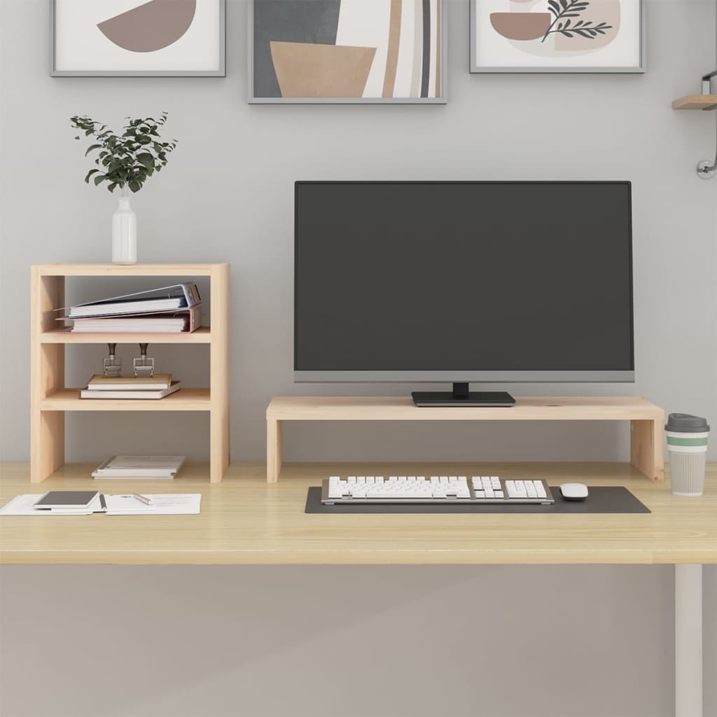 Monitor Stand 81x20x30 Cm Solid Wood Pine - View 3