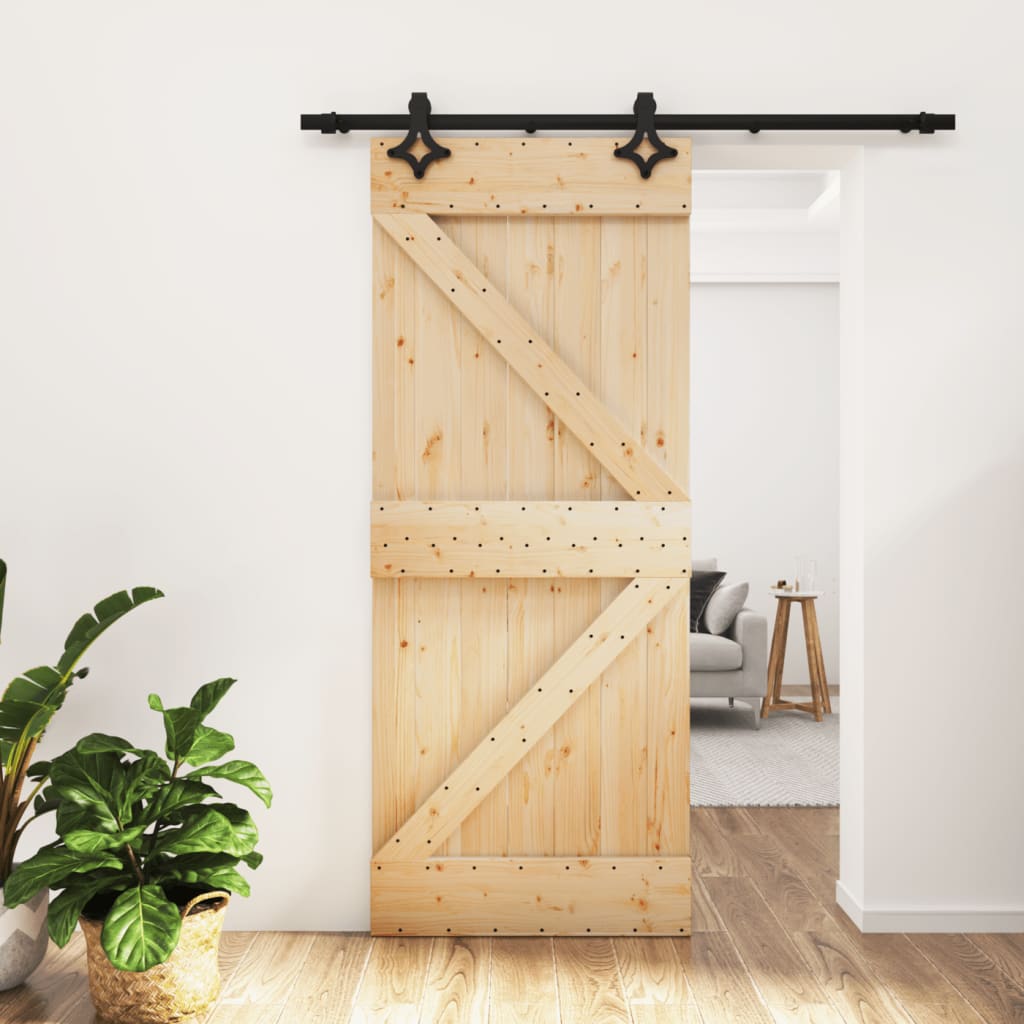 Sliding Door With Hardware Set 85x210 Cm Solid Wood Pine
