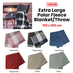 180GSM Extra Large Polar Fleece Throw Blanket 150 x 200cm Plaid Pink