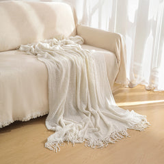 Orange Premium Woven Knitted Throw Blanket with Tassels | Soft, Cozy Sofa & Bed Blanket, Perfect for Office or Afternoon Naps 130x220cm