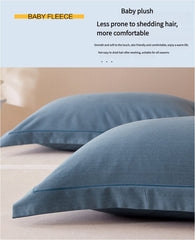 Blue Pure Cotton Flannel Pillowcase Set - Soft, Thickened, Solid Color (Pair, 48x74cm)
