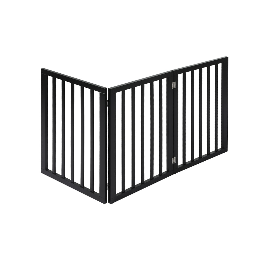 PaWz 3 Panels Wooden Pet Gate Dog Fence Black 139CM-1954802528155734017