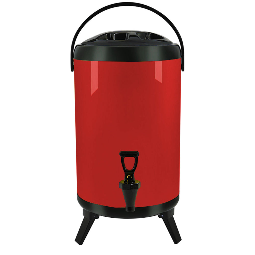 SOGA 18L Stainless Steel Insulated Milk Tea Barrel Hot and Cold Beverage Dispenser Container with Faucet Red