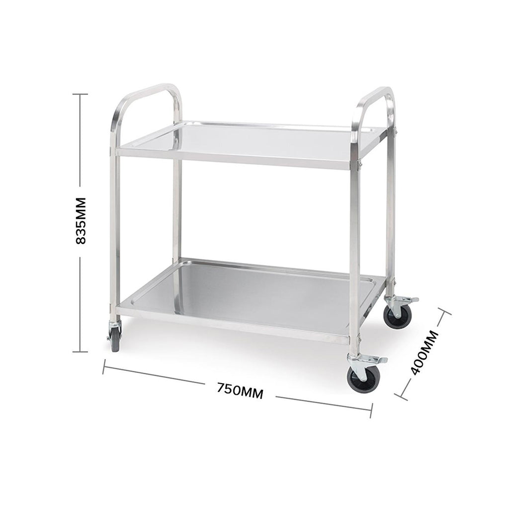 SOGA 2X 2 Tier 75x40x83.5cm Stainless Steel Kitchen Dinning Food Cart Trolley Utility Small