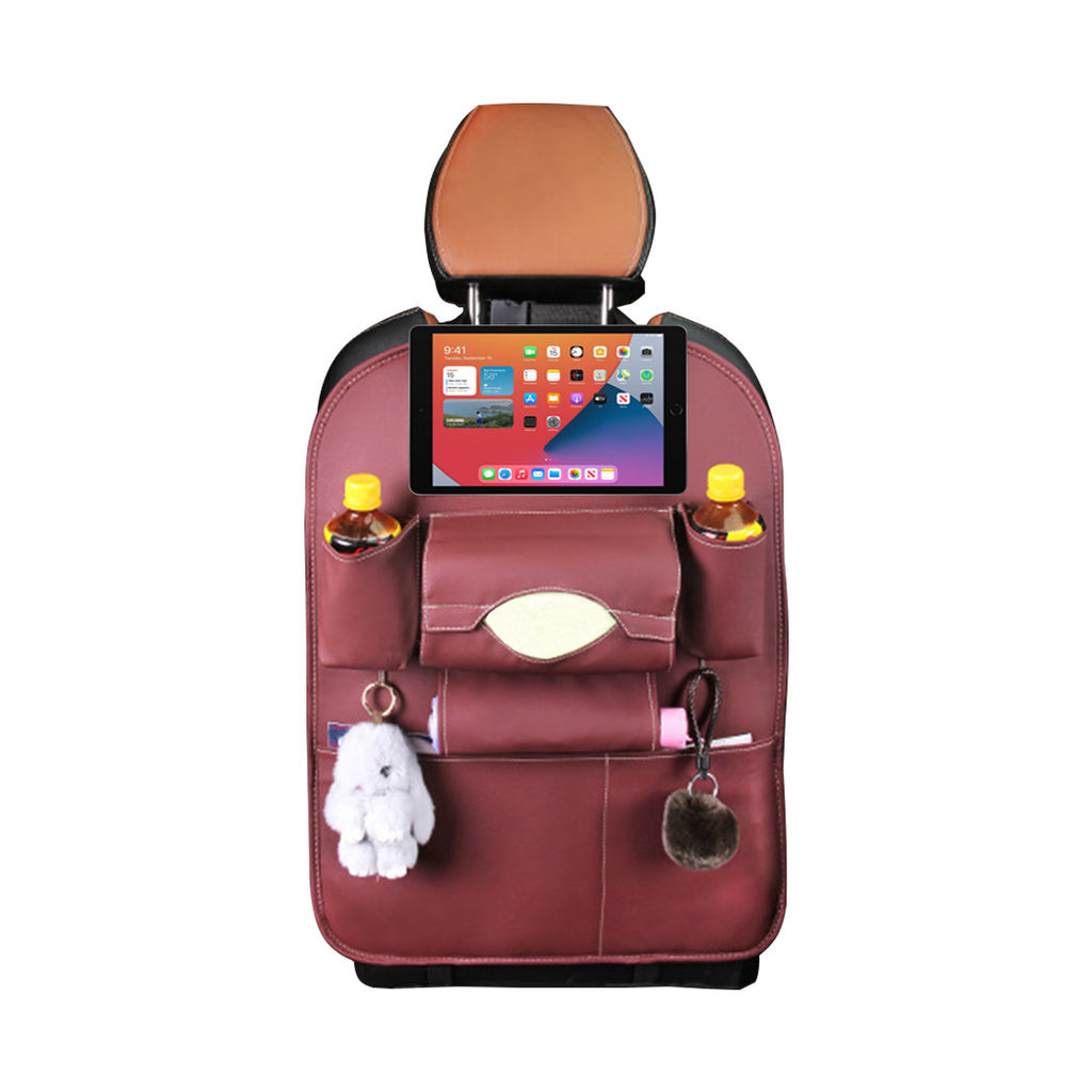 SOGA Leather Car Back Seat Storage Bag Multi-Pocket Organizer Backseat and iPad Mini Holder Red