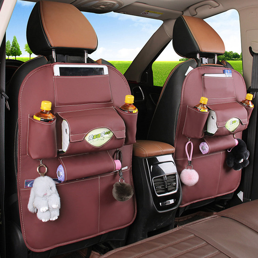 SOGA Leather Car Back Seat Storage Bag Multi-Pocket Organizer Backseat and iPad Mini Holder Red