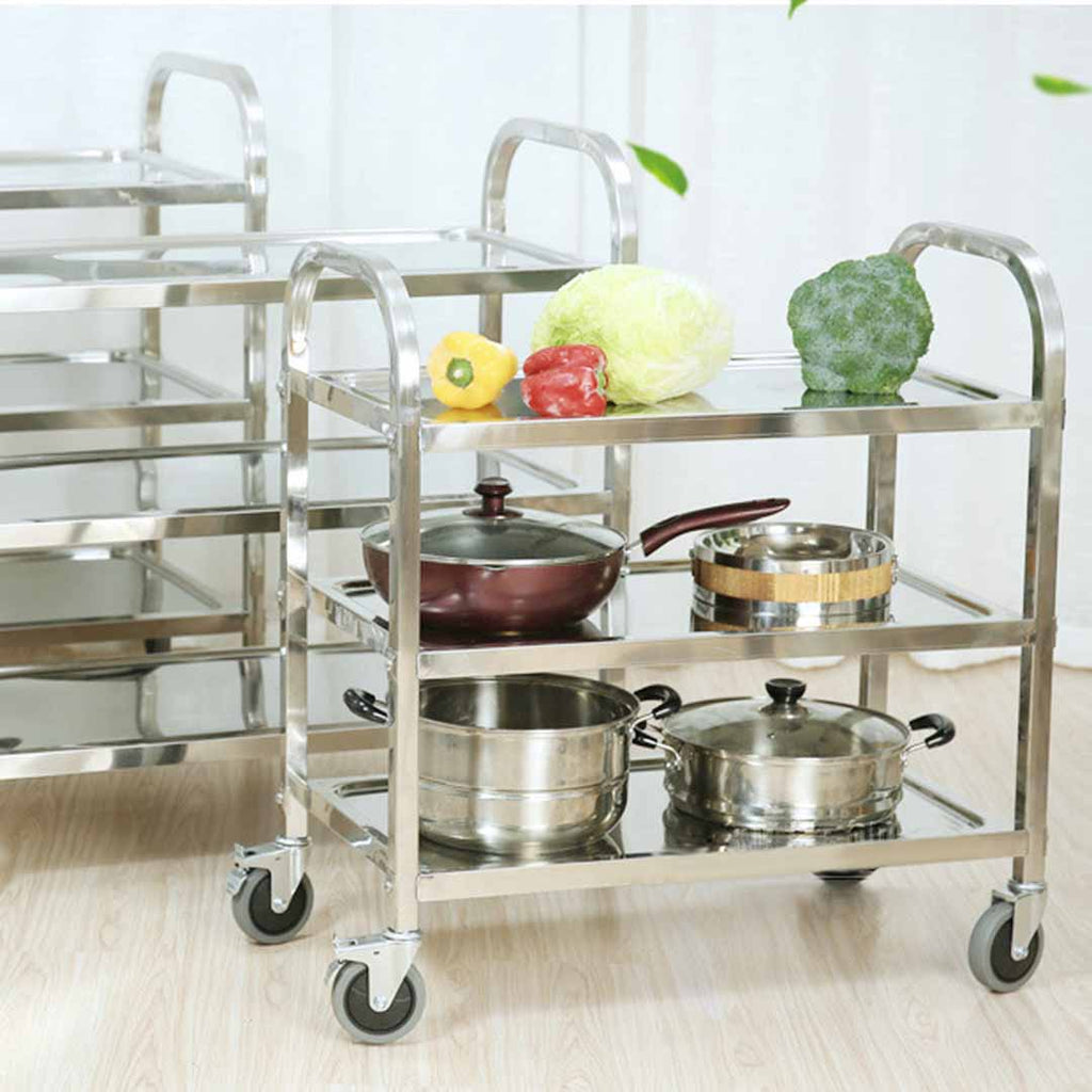 SOGA 3 Tier 95x50x95cm Stainless Steel Kitchen Dinning Food Cart Trolley Utility Size Large