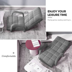 SOGA 4X Foldable Lounge Cushion Adjustable Floor Lazy Recliner Chair with Armrest Grey