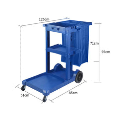 SOGA 2X 3 Tier Multifunction Janitor Cleaning Waste Cart Trolley and Waterproof Bag Blue