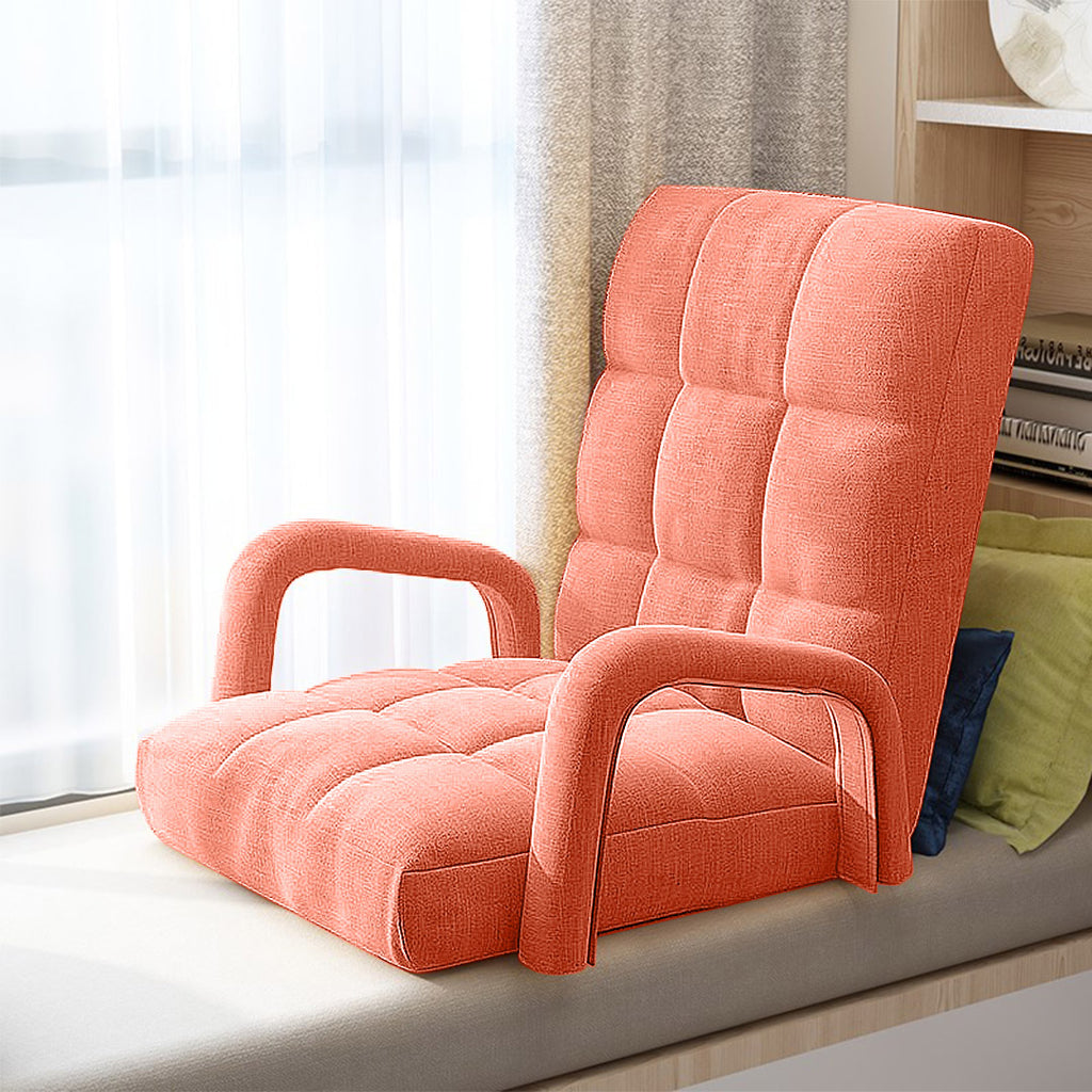 SOGA 4X Foldable Lounge Cushion Adjustable Floor Lazy Recliner Chair with Armrest Orange