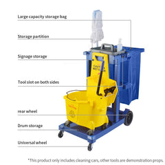 SOGA 2X 3 Tier Multifunction Janitor Cleaning Waste Cart Trolley and Waterproof Bag Blue