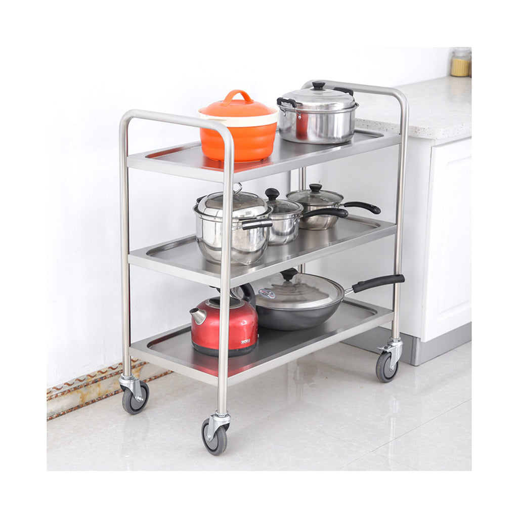 SOGA 2X 3 Tier 81x46x85cm Stainless Steel Kitchen Dinning Food Cart Trolley Utility Round Small