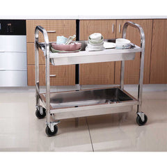 SOGA 2X 2 Tier 75x40x83cm Stainless Steel Kitchen Trolley Bowl Collect Service Food Cart Small