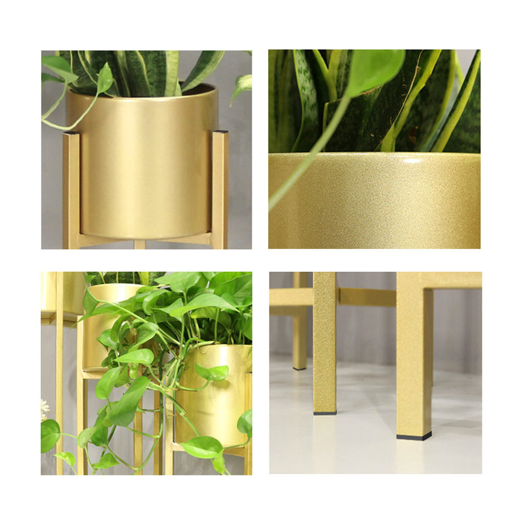 SOGA 90cm Gold Metal Plant Stand with Flower Pot Holder Corner Shelving Rack Indoor Display