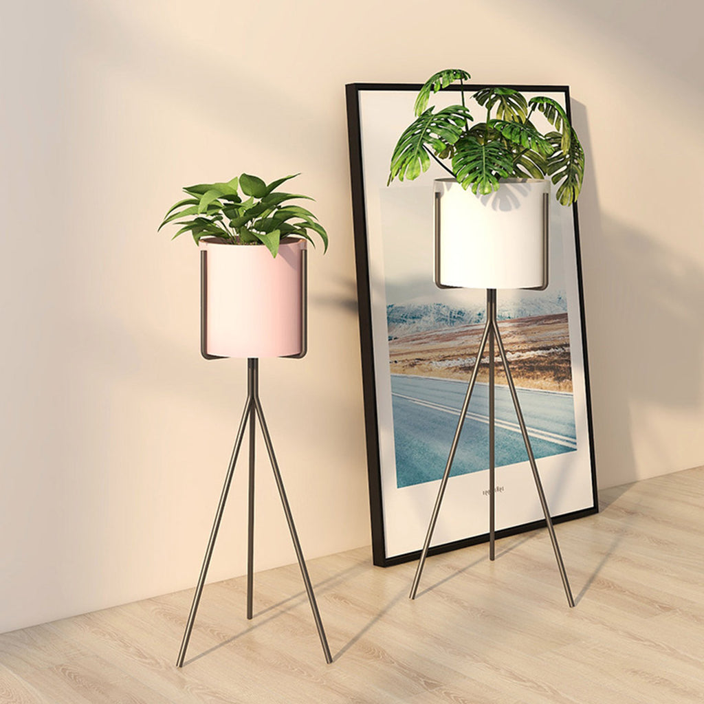 SOGA 80cm Tripod Flower Pot Plant Stand with Pink Flowerpot Holder Rack Indoor Display