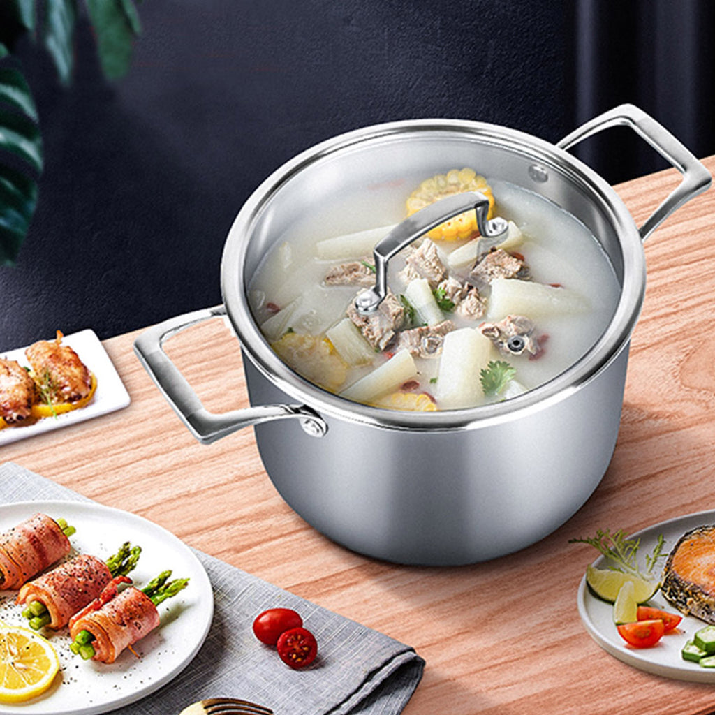 SOGA 2X 22cm Stainless Steel Soup Pot Stock Cooking Stockpot Heavy Duty Thick Bottom with Glass Lid
