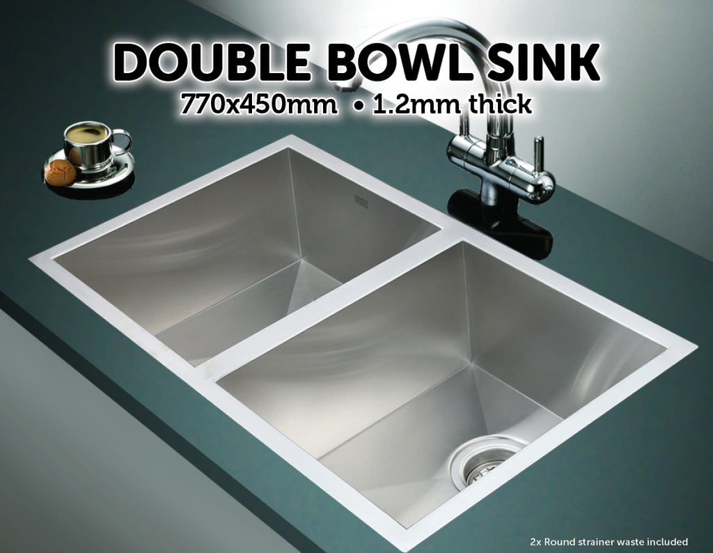 770x450mm Handmade Stainless Steel Undermount / Topmount Kitchen Sink with Waste