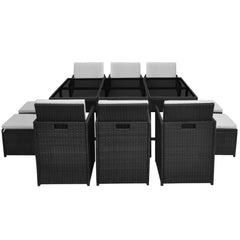 Outdoor Dining Set 27 Pieces Black Poly Rattan