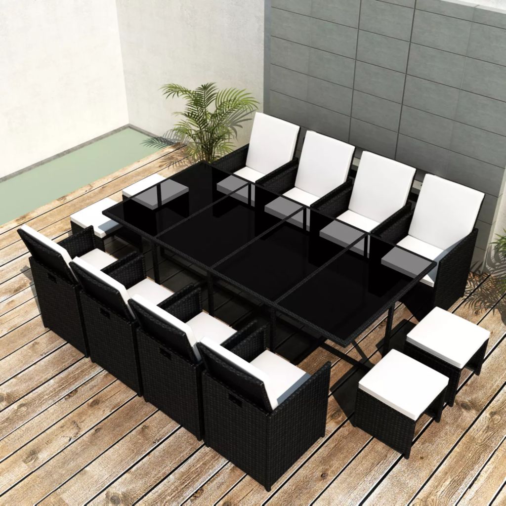 Outdoor Dining Set 33 Pieces Black Poly Rattan