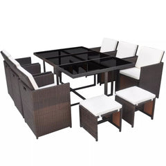 Outdoor Dining Set 27 Pieces Brown Poly Rattan