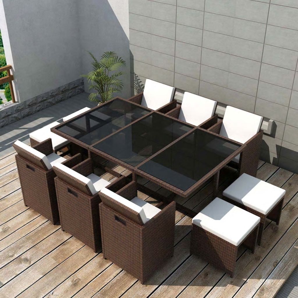 Outdoor Dining Set 27 Pieces Brown Poly Rattan