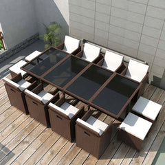 Outdoor Dining Set 33 Pieces Brown Poly Rattan
