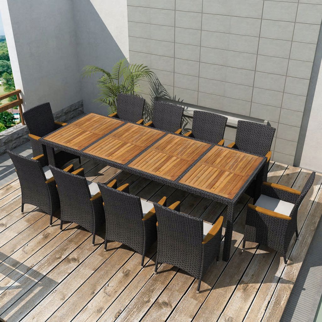 Outdoor Dining Set 21 Pieces Poly Rattan Black