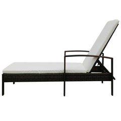 Sunlounger with Cushion Poly Rattan Brown