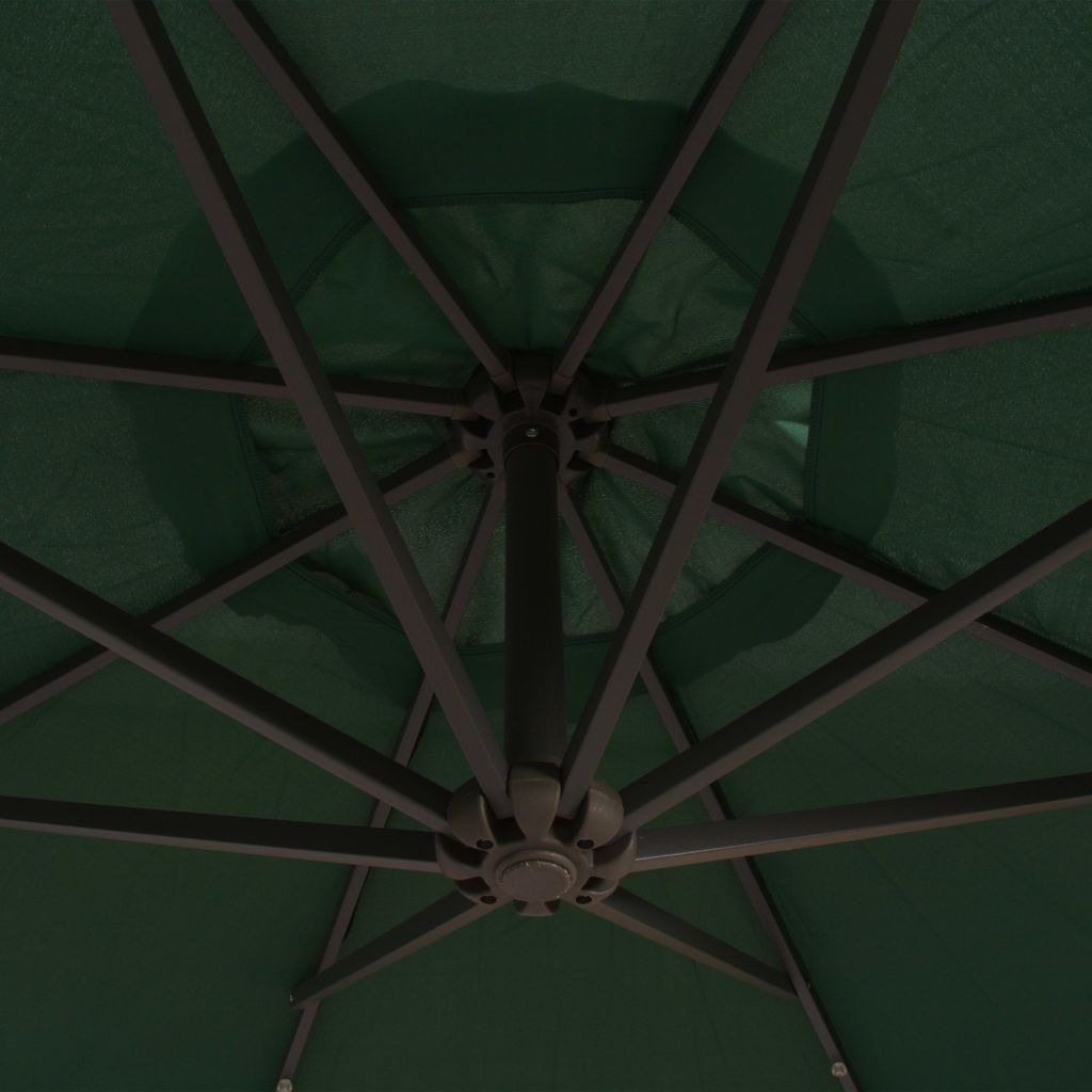 Hanging Parasol with LED Lighting 300 cm Green Metal Pole