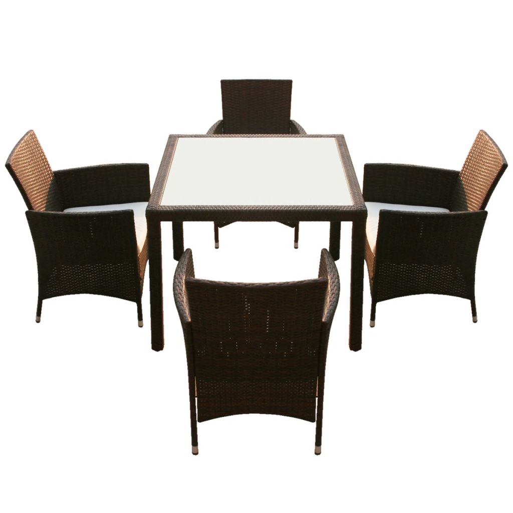 Outdoor Dining Set Nine Pieces Poly Rattan Brown