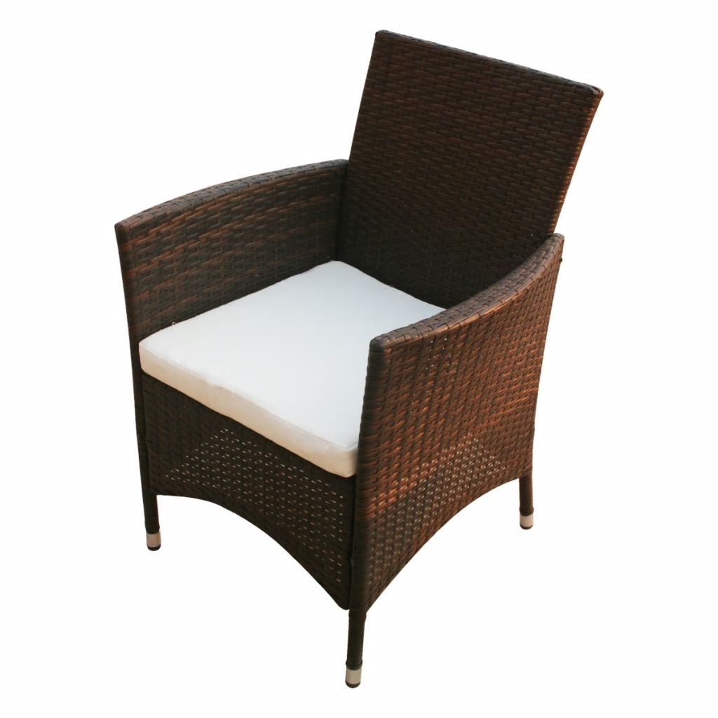 Outdoor Dining Set Nine Pieces Poly Rattan Brown