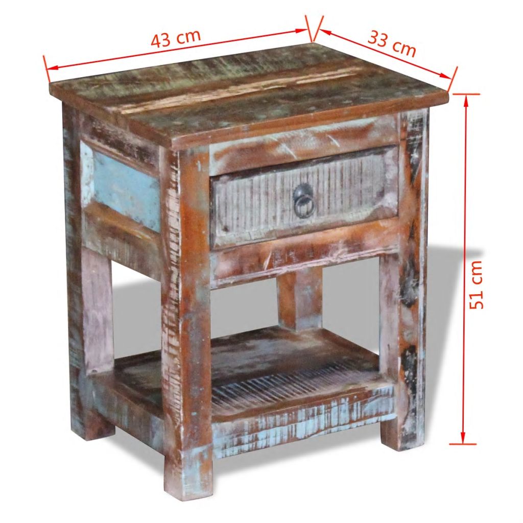 Side Table with 1 Drawer Solid Reclaimed Wood 43x33x51 cm