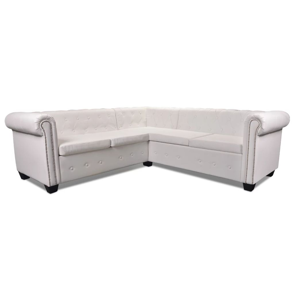Chesterfield Corner Sofa 5-Seater Artificial Leather White