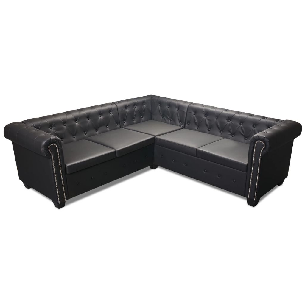 Chesterfield Corner Sofa 5-Seater Artificial Leather Black