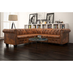 Chesterfield Corner Sofa 5-Seater Artificial Leather Brown