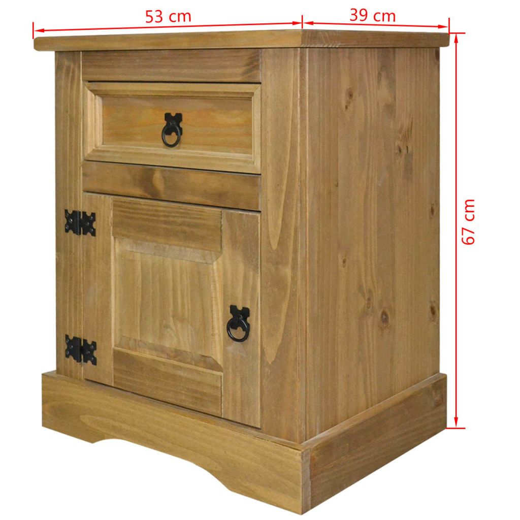 Bedside Cabinet Mexican Pine Corona Range 53x39x67 cm