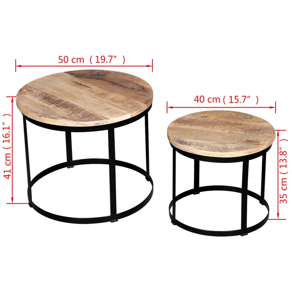 Coffee Table Set 2 Pieces Rough Mango Wood Round 40/50 cm