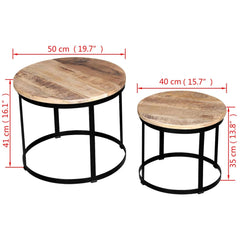 Coffee Table Set 2 Pieces Rough Mango Wood Round 40/50 cm