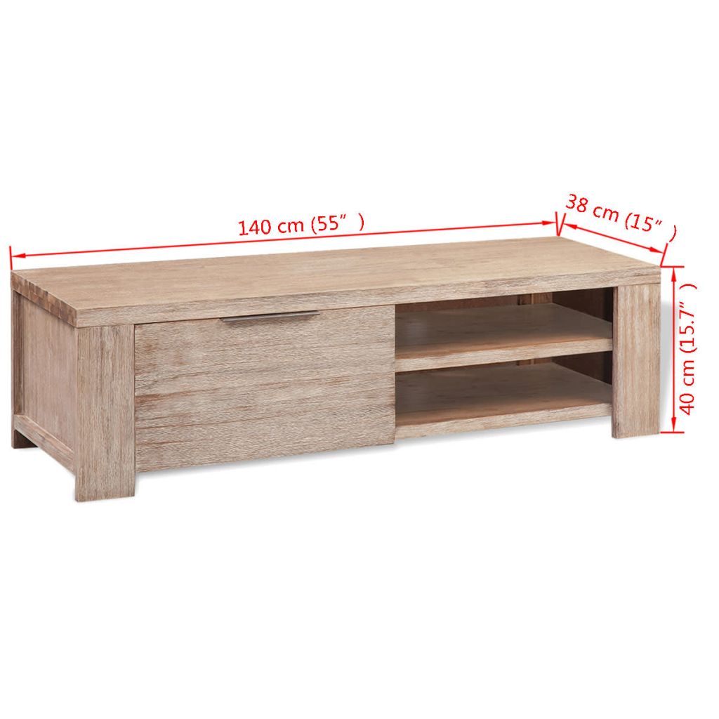 TV Cabinet Solid Brushed Acacia Wood 140x38x40 cm