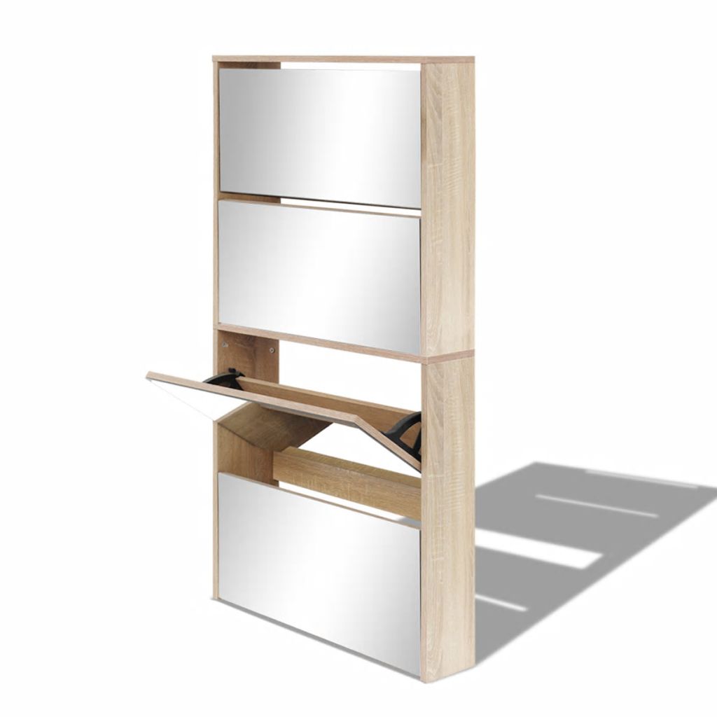 Shoe Cabinet 4-Layer Mirror Oak 63x17x134 cm