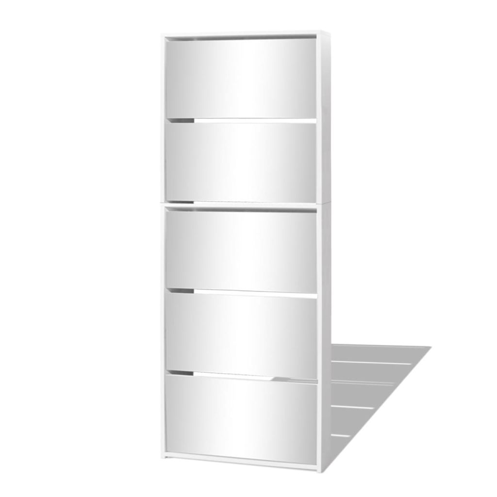 Shoe Cabinet 5-Layer Mirror White 63x17x169.5 cm