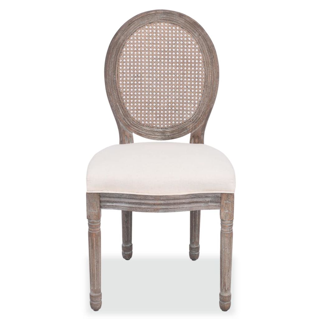 Dining Chairs 6 pcs Linen and Rattan