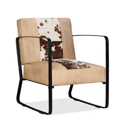 Lounge Chair Genuine Goatskin and Canvas Cream