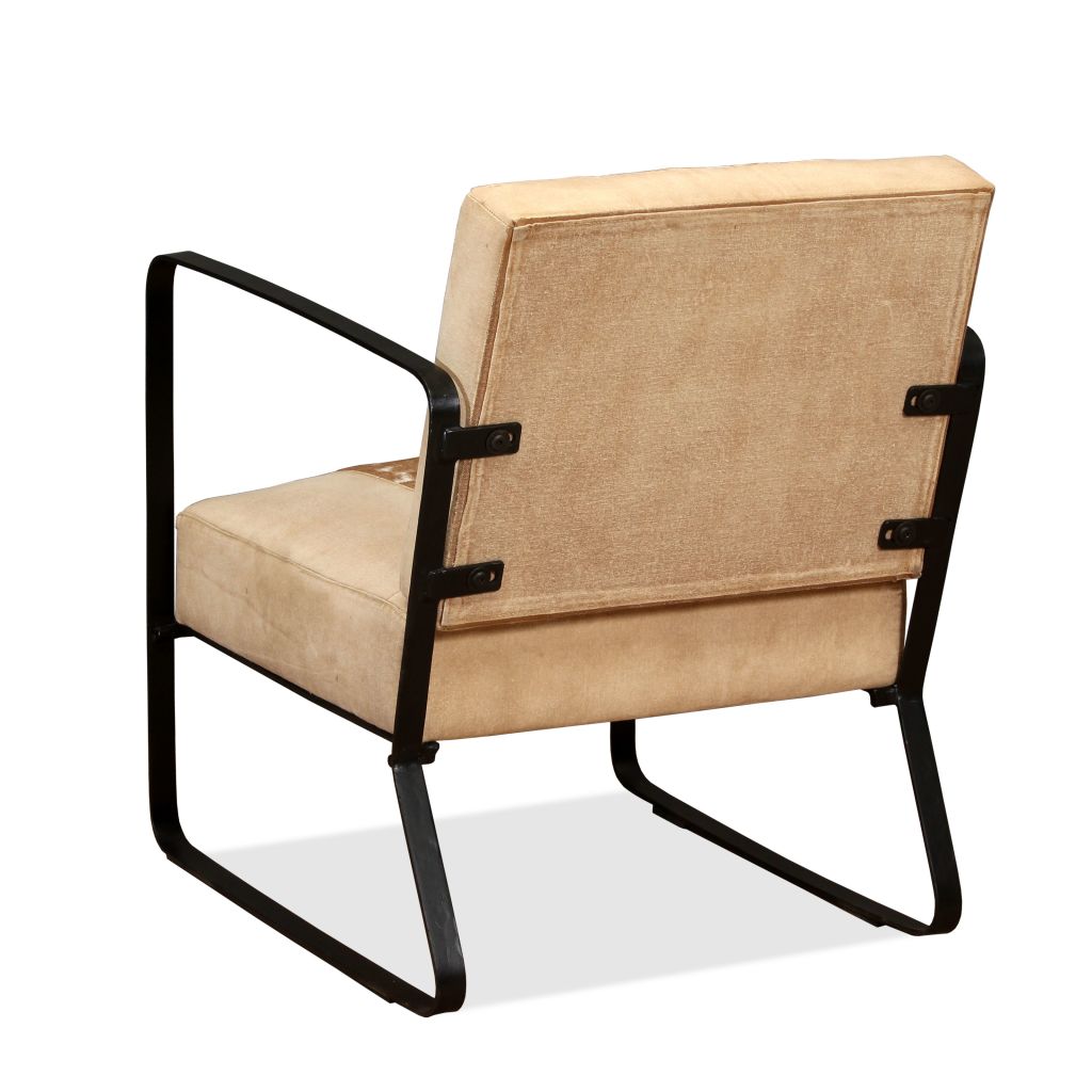 Lounge Chair Genuine Goatskin and Canvas Cream