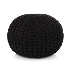Hand-Knitted Pouffe Cotton 50x35 cm Black