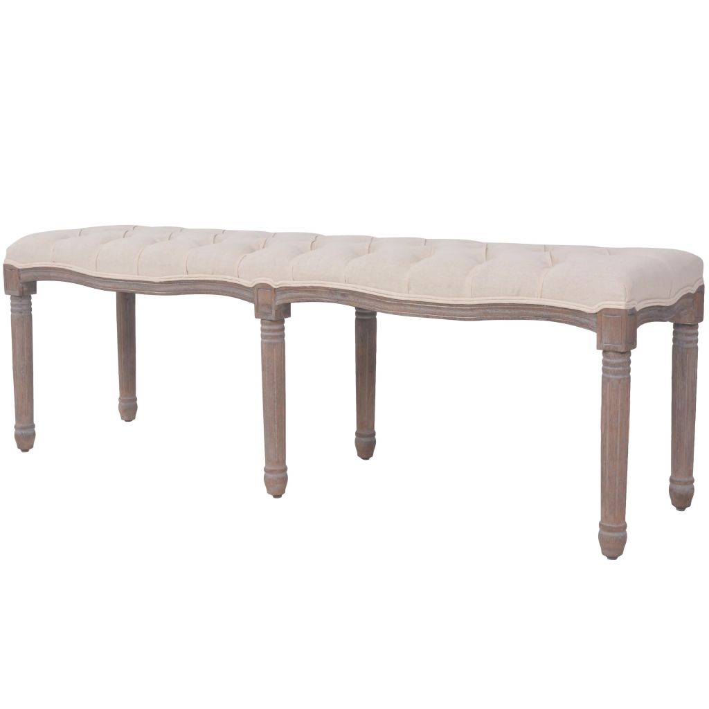 Bench Linen Solid Wood 150x40x48 cm Cream White
