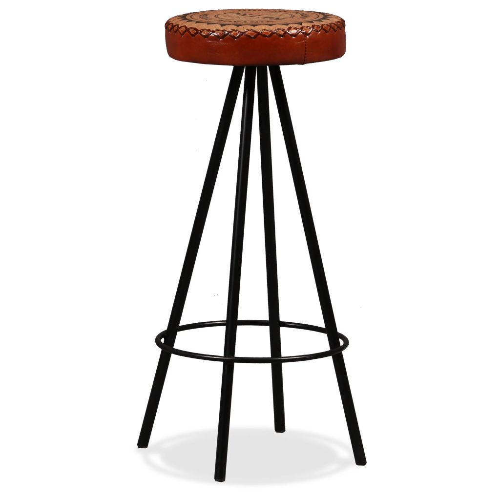 Bar Stools 4 pcs Genuine Leather and Canvas