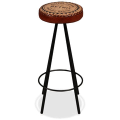 Bar Stools 4 pcs Genuine Leather and Canvas