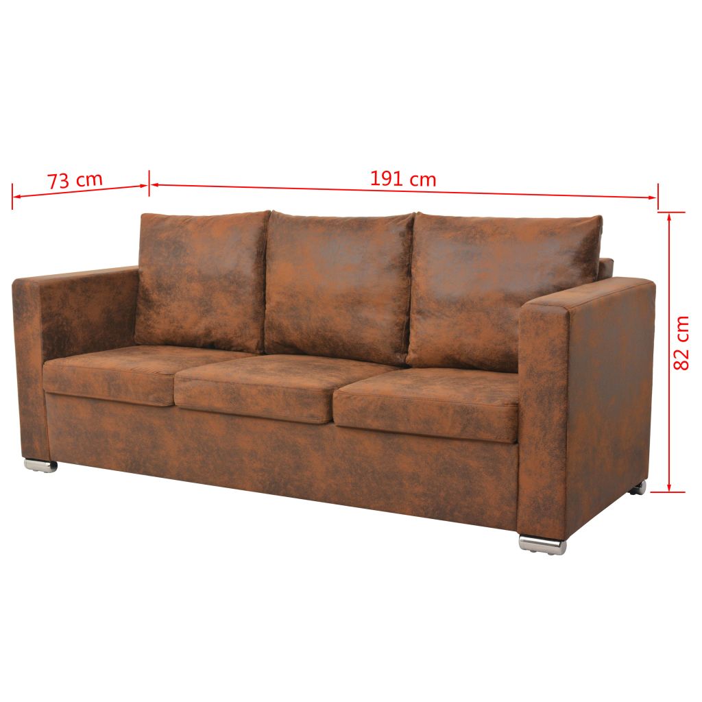 Sofa Set 3 Pieces Artificial Suede Leather